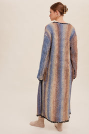 Women's Long Sleeve Multi-Color Gradation Open Cardigan