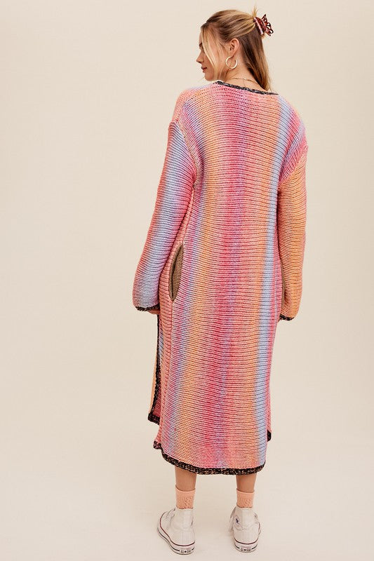 Women's Long Sleeve Multi-Color Gradation Open Cardigan