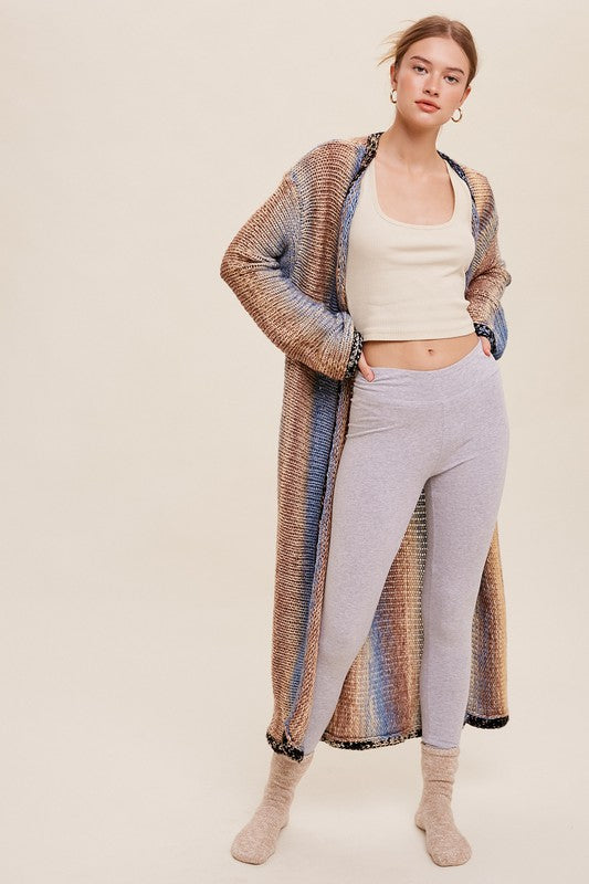 Women's Long Sleeve Multi-Color Gradation Open Cardigan