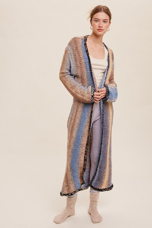 Women's Long Sleeve Multi-Color Gradation Open Cardigan