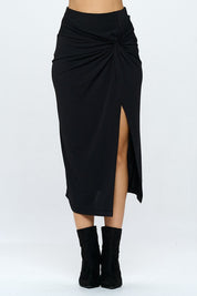 Made in USA Midi Skirt with Front Knot and Slit