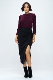 Made in USA Midi Skirt with Front Knot and Slit