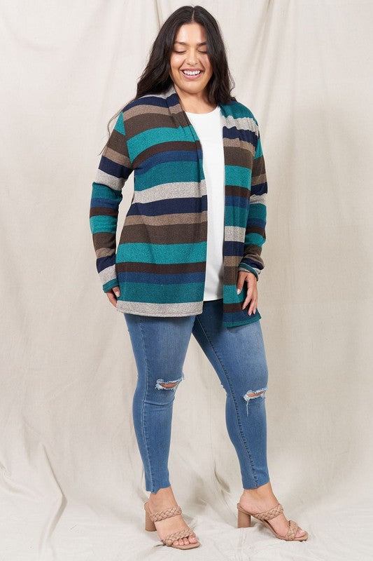 Women's Stripe Elbow Patch Cardigan