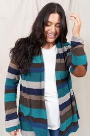 Women's Stripe Elbow Patch Cardigan