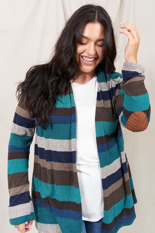 Women's Stripe Elbow Patch Cardigan