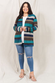 Women's Stripe Elbow Patch Cardigan