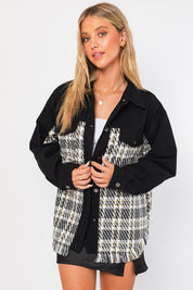 Women's Casual Twill & Tweed Mix Shacket