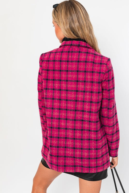 Women's Fitted Plaid Blazer Coat