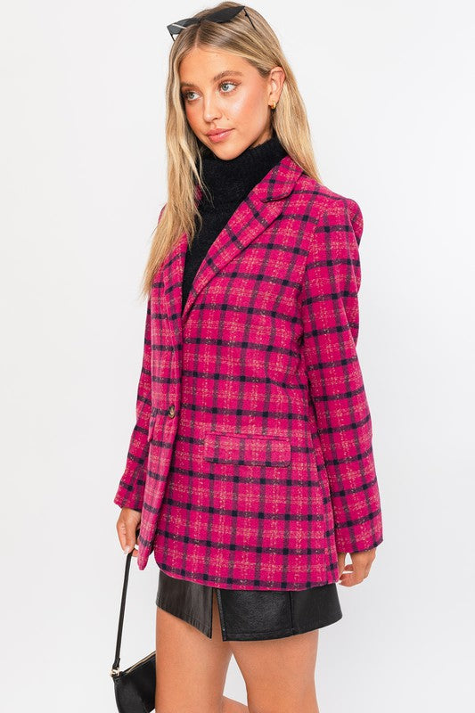 Women's Fitted Plaid Blazer Coat