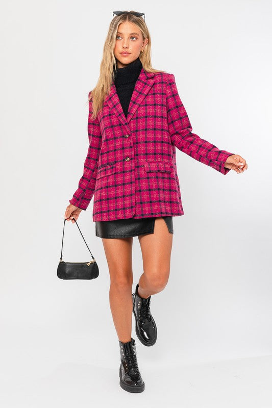 Women's Fitted Plaid Blazer Coat