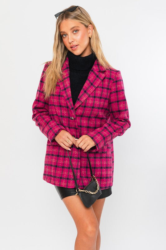 Women's Fitted Plaid Blazer Coat