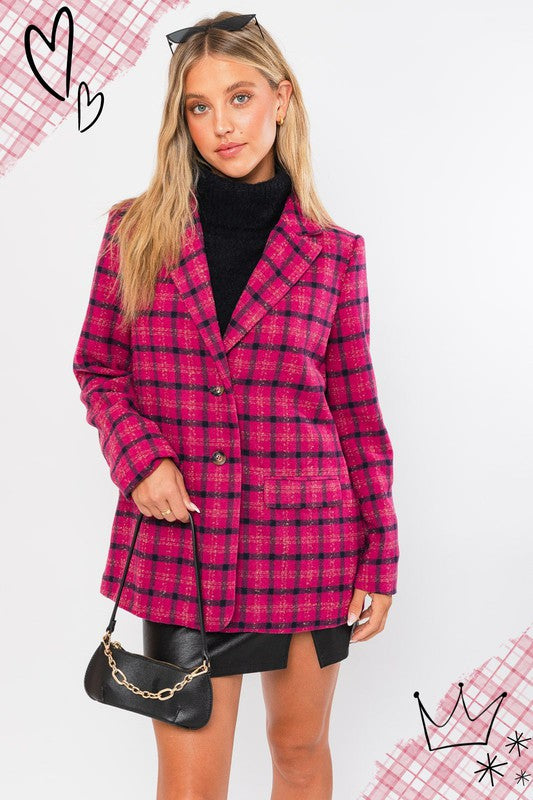 Women's Fitted Plaid Blazer Coat