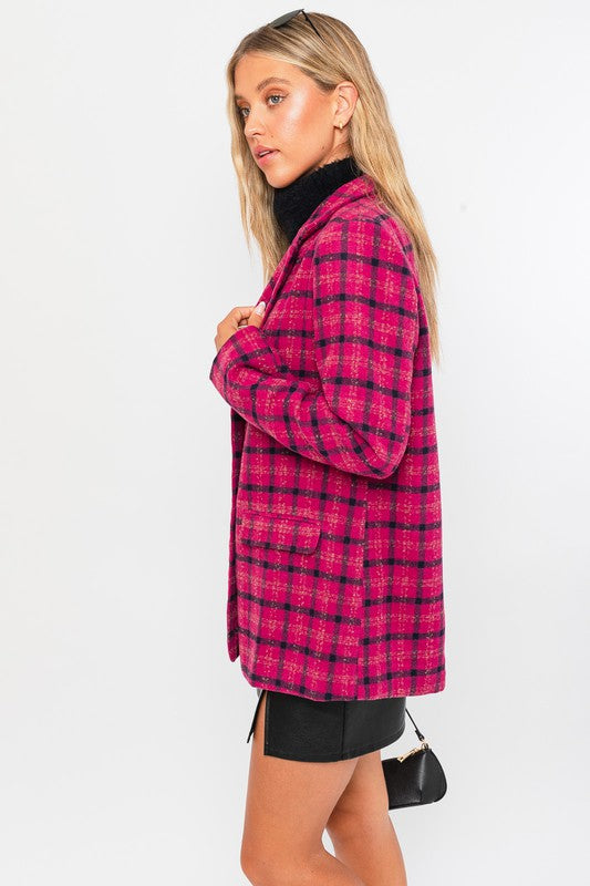 Women's Fitted Plaid Blazer Coat