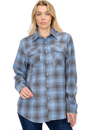 Women's Boyfriend Fit Plaid Flannel Long Sleeve Shirt