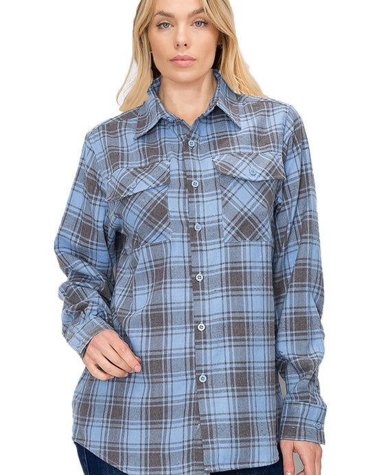 Women's Boyfriend Fit Plaid Flannel Long Sleeve Shirt