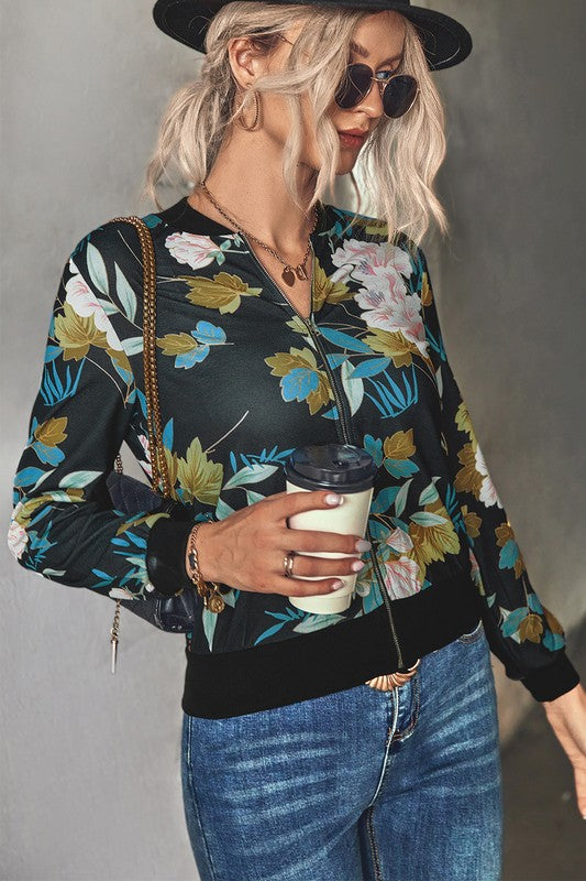 Women's Casual Print Zipper Jacket