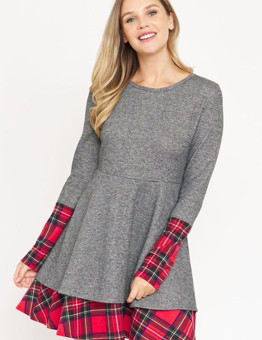 Women's Plaid Layered Fit and Flare Dress