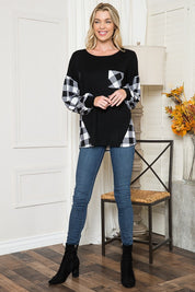 Women's Oversized Plaid Balloon Sleeve Sweater