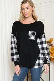 Women's Oversized Plaid Balloon Sleeve Sweater