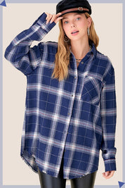 Women's Oversized Checkered Plaid Flannel Shirt