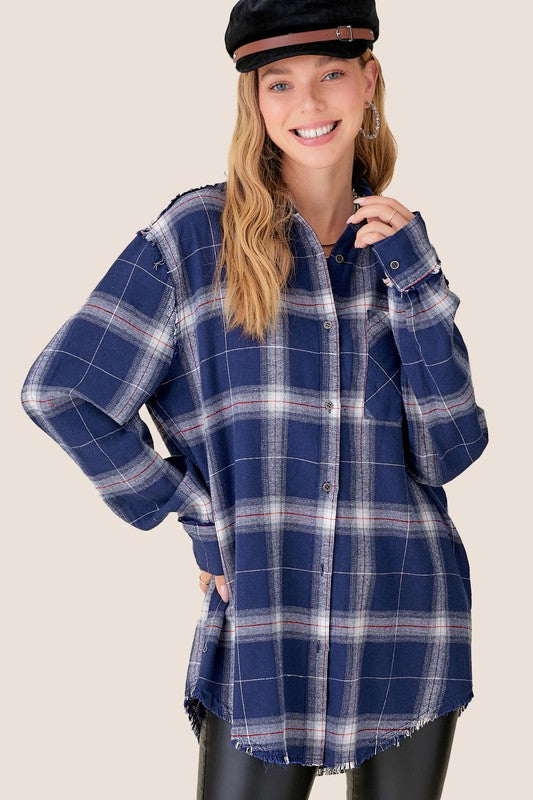 Women's Oversized Checkered Plaid Flannel Shirt