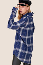 Women's Oversized Checkered Plaid Flannel Shirt