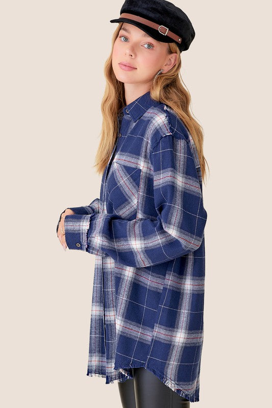 Women's Oversized Checkered Plaid Flannel Shirt