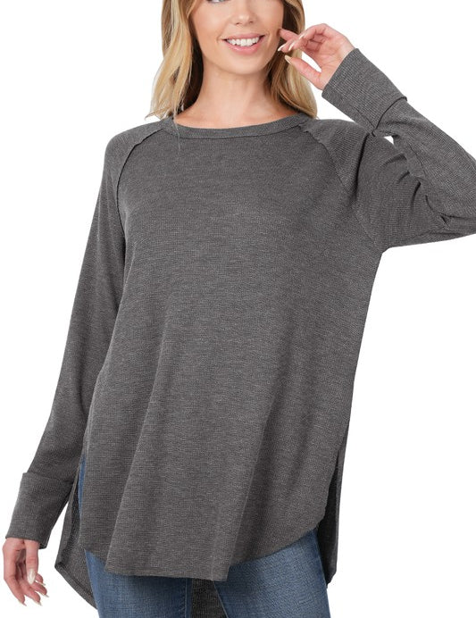 Women's Relaxed Fit Baby Waffle Raglan Sleeve Top