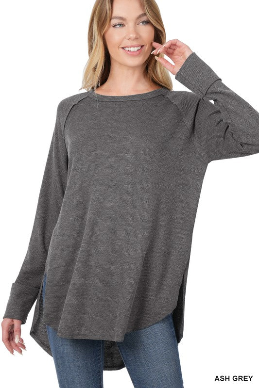 Women's Relaxed Fit Baby Waffle Raglan Sleeve Top