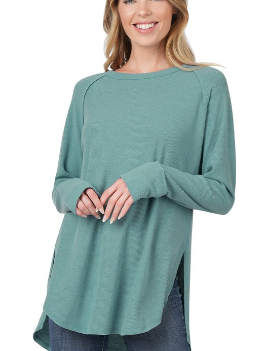 Women's Relaxed Fit Baby Waffle Raglan Sleeve Top