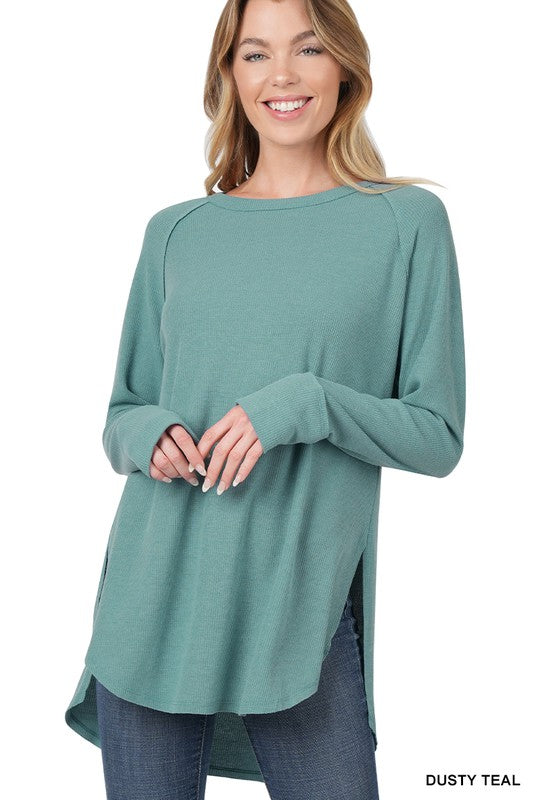 Women's Relaxed Fit Baby Waffle Raglan Sleeve Top