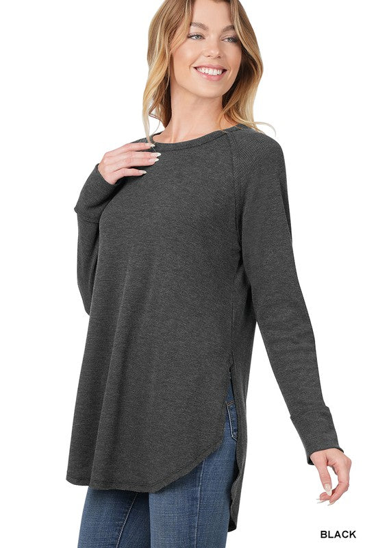 Women's Relaxed Fit Baby Waffle Raglan Sleeve Top