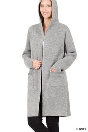 Women's Relaxed Fit Hooded Open Front Cardigan