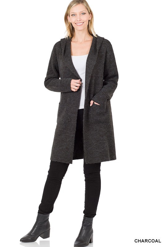 Women's Relaxed Fit Hooded Open Front Cardigan