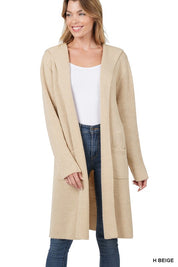 Women's Relaxed Fit Hooded Open Front Cardigan