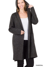 Women's Relaxed Fit Hooded Open Front Cardigan