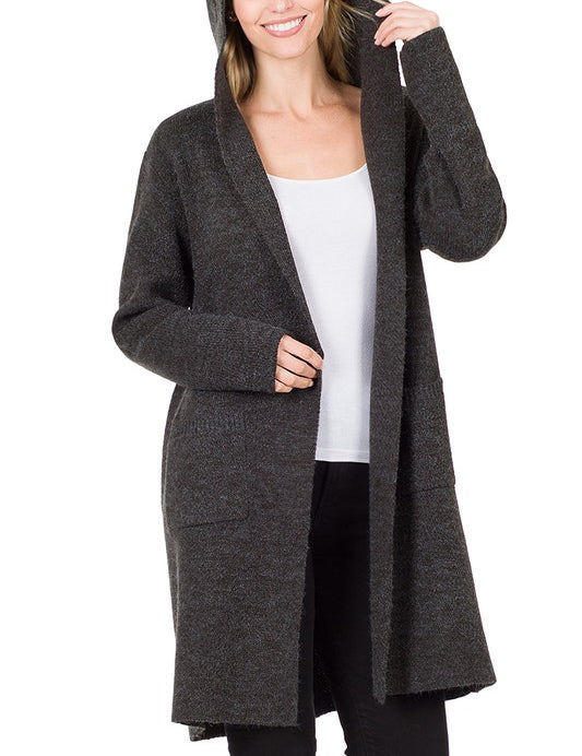 Women's Relaxed Fit Hooded Open Front Cardigan