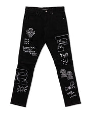 Men's Slim Fit Black Denim Pants with Multi Patches