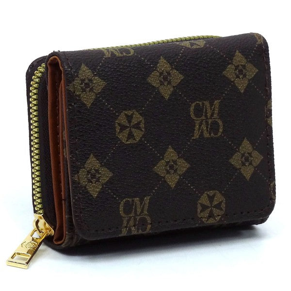 Women's Faux Leather Tri-fold Wallet with Gold-tone Hardware