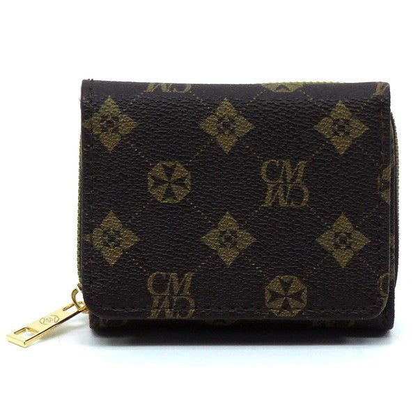 Women's Faux Leather Tri-fold Wallet with Gold-tone Hardware