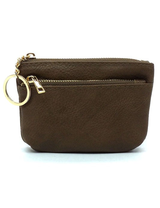 Women's Faux Leather Zip Top Keychain Coin Purse