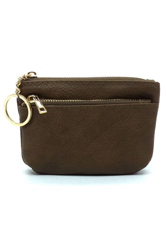 Women's Faux Leather Zip Top Keychain Coin Purse