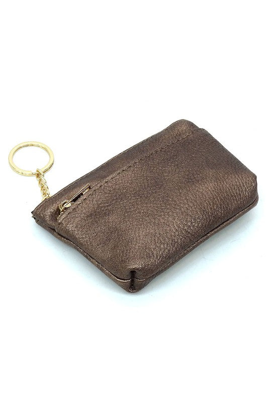 Women's Faux Leather Zip Top Keychain Coin Purse