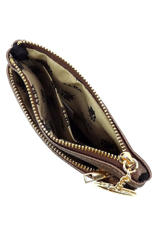 Women's Faux Leather Zip Top Keychain Coin Purse