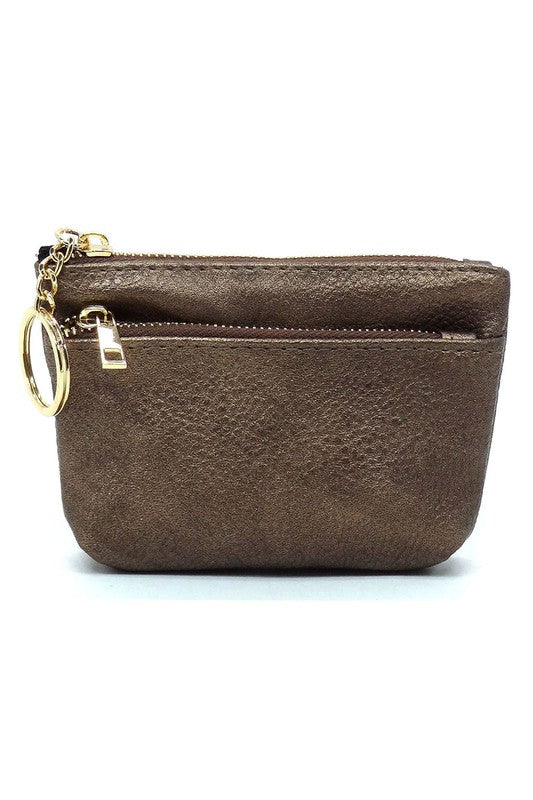 Women's Faux Leather Zip Top Keychain Coin Purse