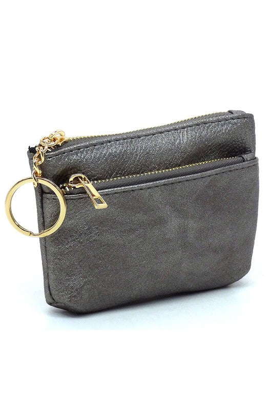 Women's Faux Leather Zip Top Keychain Coin Purse