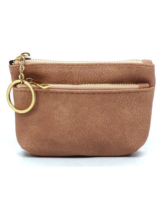 Women's Faux Leather Zip Top Keychain Coin Purse