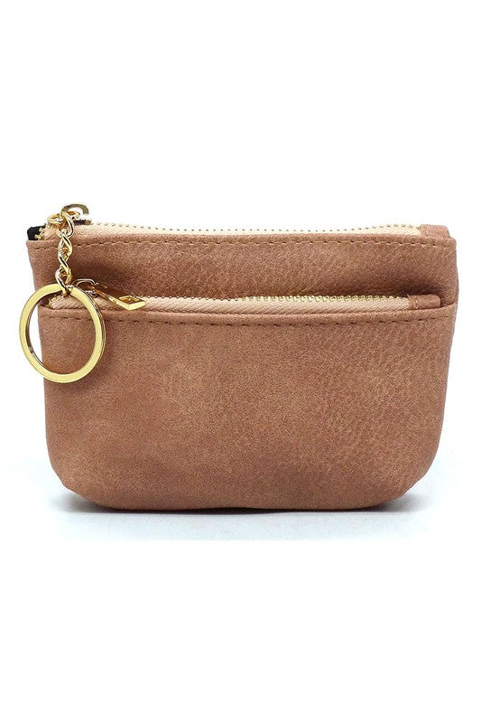 Women's Faux Leather Zip Top Keychain Coin Purse