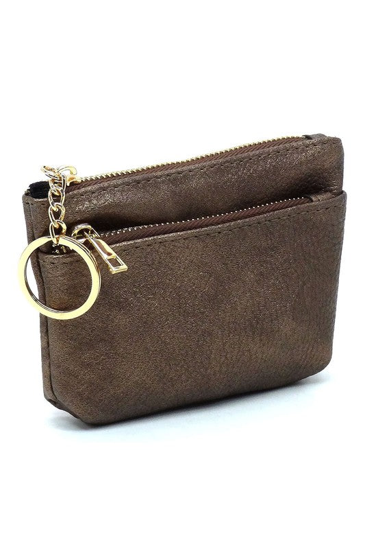 Women's Faux Leather Zip Top Keychain Coin Purse