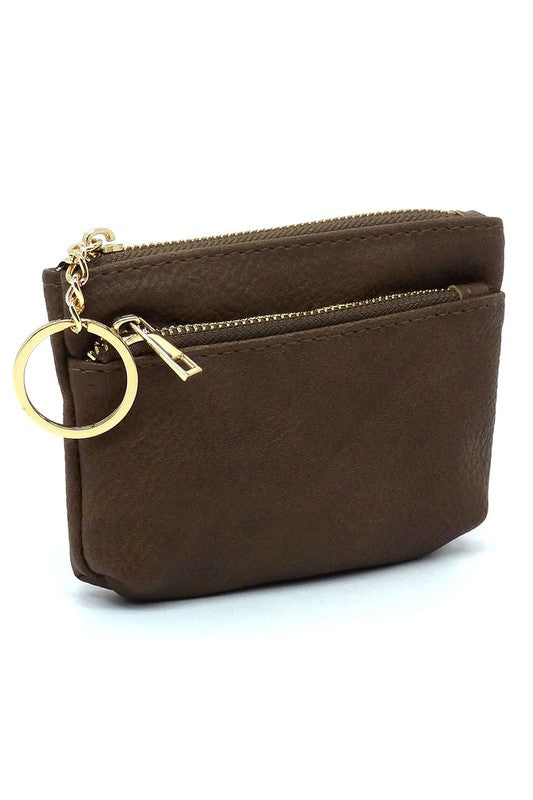 Women's Faux Leather Zip Top Keychain Coin Purse